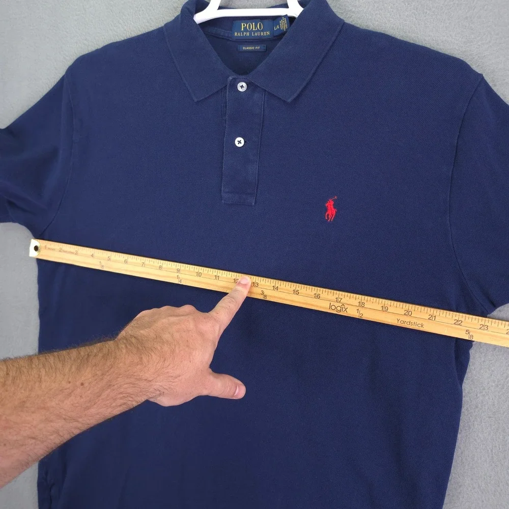 Polo Ralph Lauren Shirt Mens Large Blue Classic Fit Short Sleeve Pique Polo L